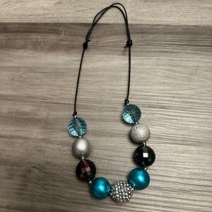 Chunky blue, teal, navy, silver pearl toddler/girl necklace